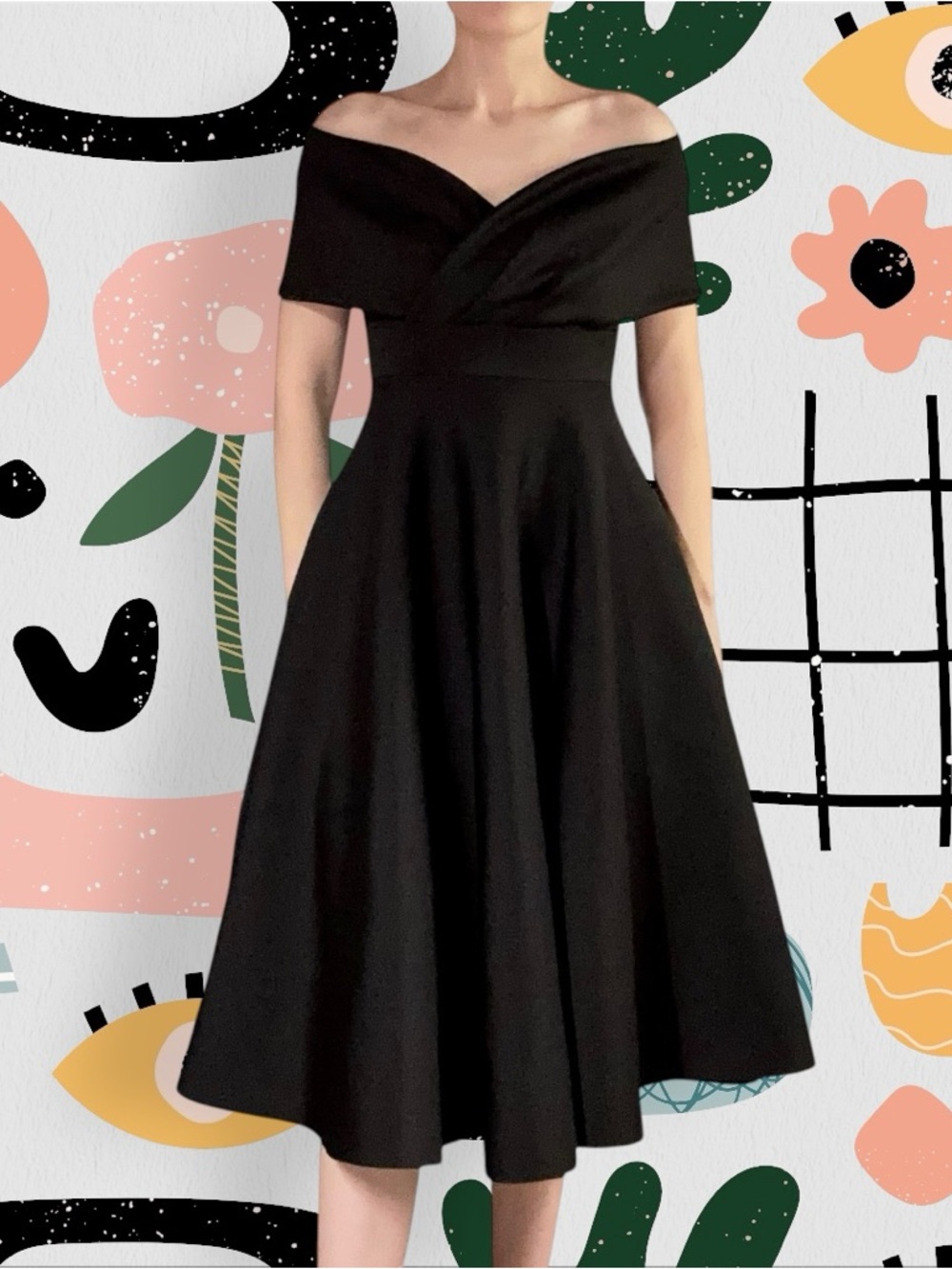 NWT✨ | Quiz | Black Bardot Scuba Neoprene Off The Shoulder Skater Midi Dress